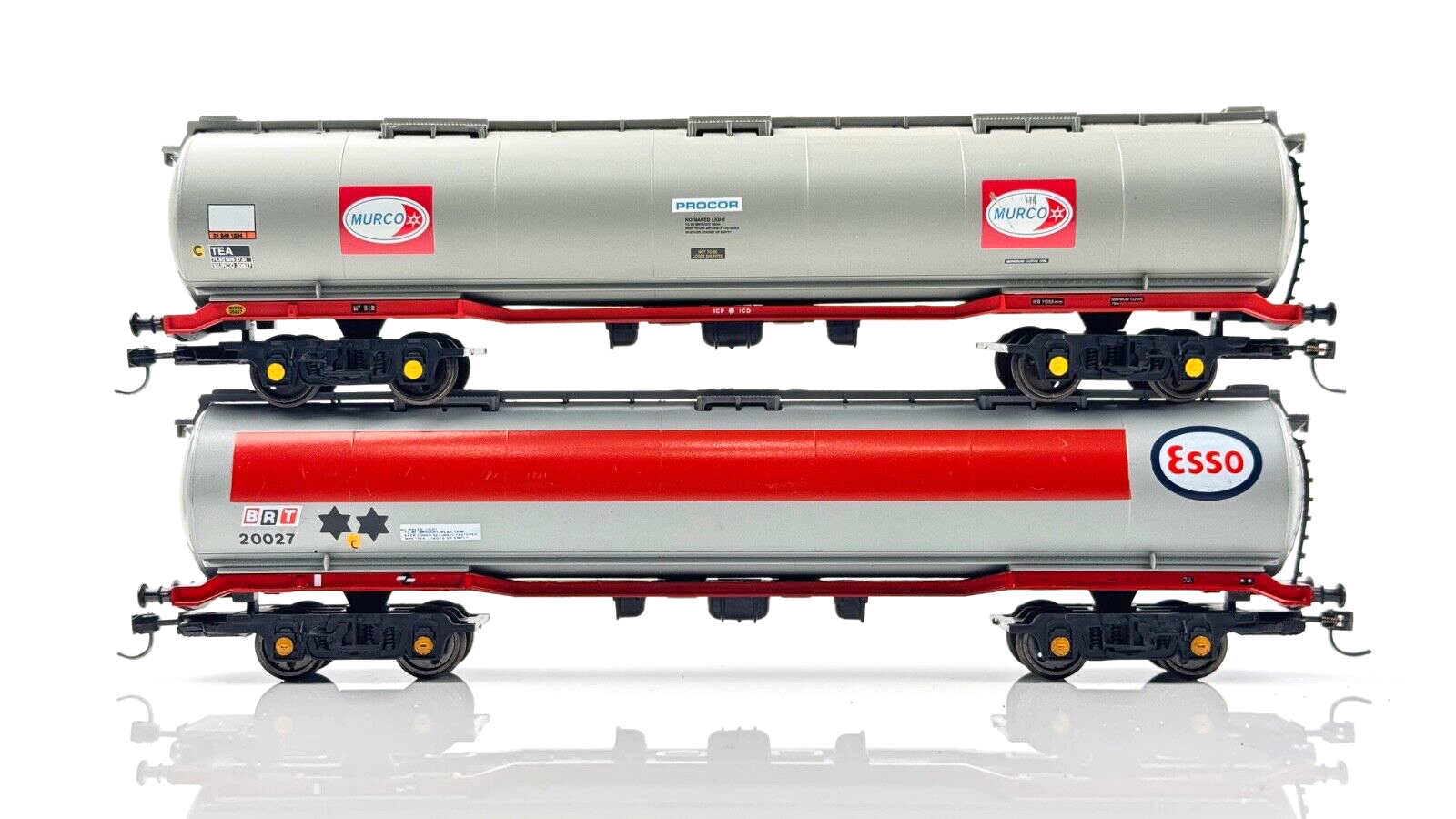 HORNBY 00 GAUGE - PAIR OF TEA TANK TANKER WAGONS MURCO ESSO GREY - UNBOXED