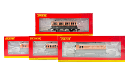 HORNBY OO GAUGE - RAKE OF 4 ASSORTED L&SWR SOUTH WESTERN 4 WHEEL COACHES BOXED