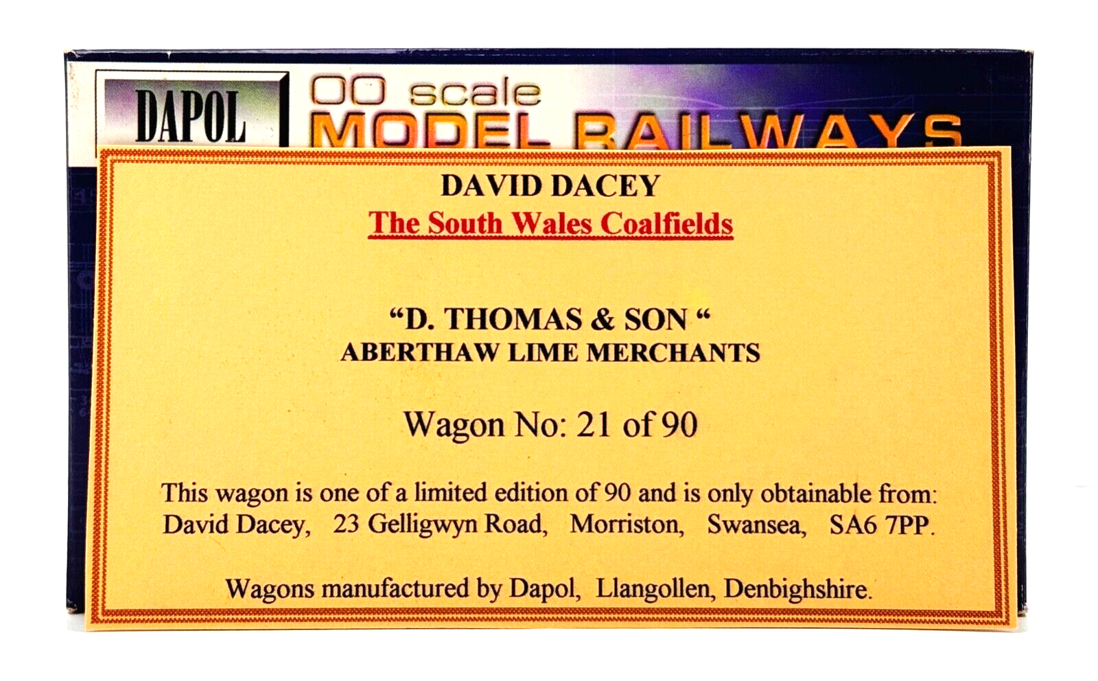 DAPOL 00 GAUGE - D. THOMAS & SON ABERTHAW LIME MERCHANTS (DAVID DACEY LTD ED)