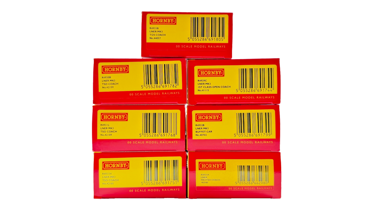 HORNBY OO GAUGE - RAKE OF LNER HST MK3 PASSENGER COACHES X 7 BOXED