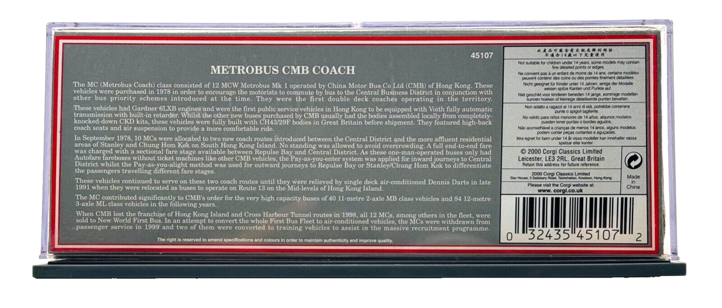 CORGI OOC 1/76 - 45107 - METROBUS CHINA MOTOR BUS COMPANY COACH - BOXED