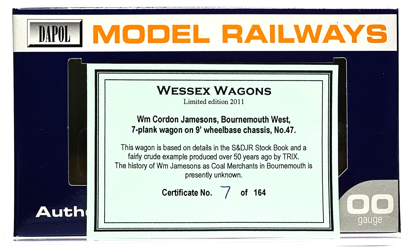 DAPOL 00 GAUGE - WM CORDON JAMESONS 7 PLANK WAGON NO.47 (WESSEX WAGONS)