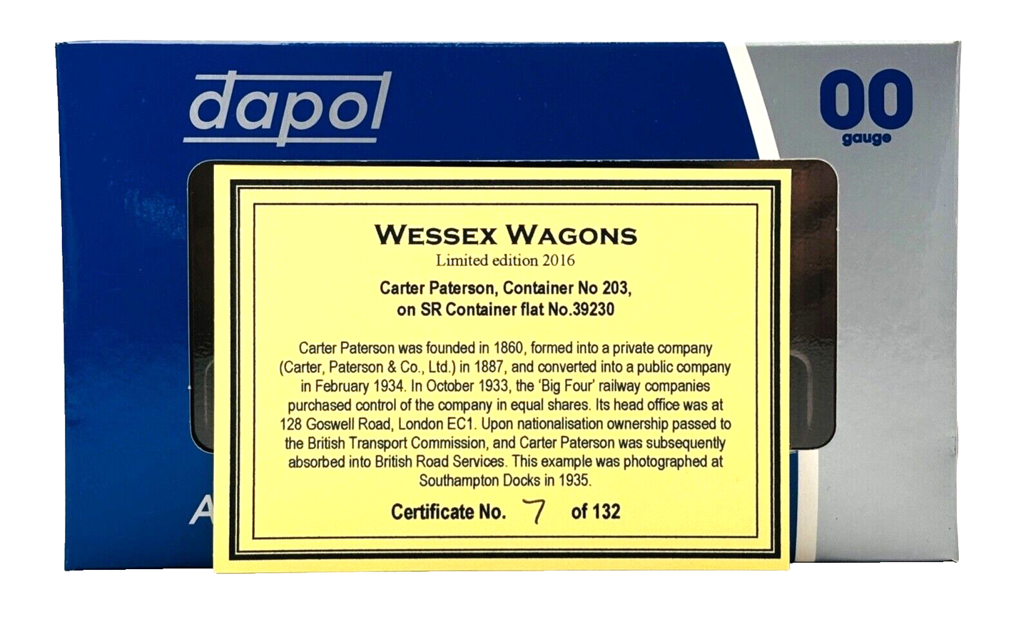 DAPOL 00 GAUGE - CARTER PATERSON SCHWEPPES SR CONFLAT WAGON (WESSEX WAGONS)