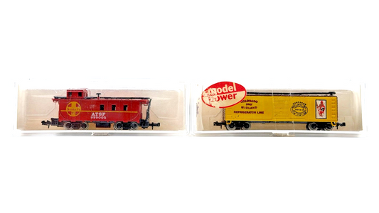 ATLAS/MODEL POWER N GAUGE - RAKE OF 5 ASSORTED FREIGHT WAGONS INC CABOOSE BOXED