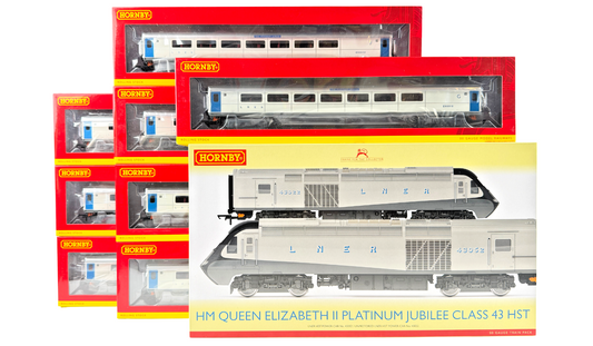 HORNBY OO GAUGE - R30215 - PLATINUM JUBILEE SILVER CLASS 43 HST PACK & 8 COACHES