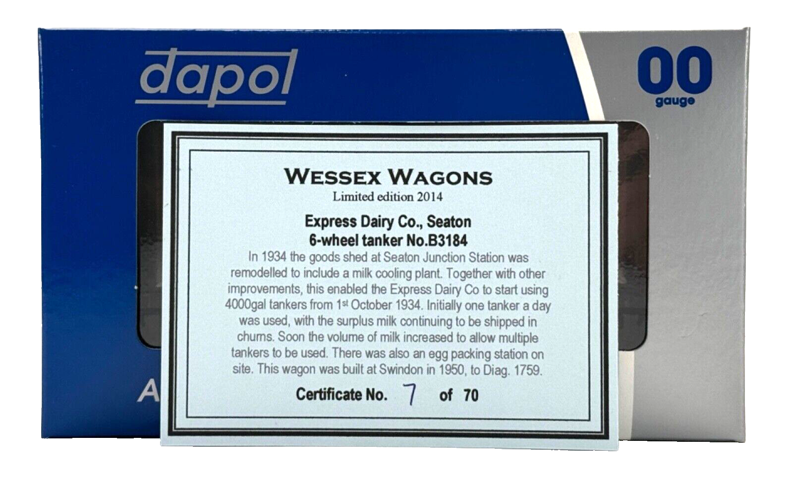 DAPOL 00 GAUGE - EXPRESS DAIRY 6 WHEEL MILK TANKER SEATON (LIMITED EDITION)