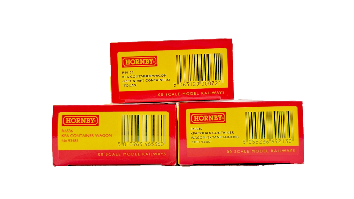 HORNBY OO GAUGE - R6536/R60045/R60132 - RAKE OF 3 KFA CONTAINER WAGONS BOXED