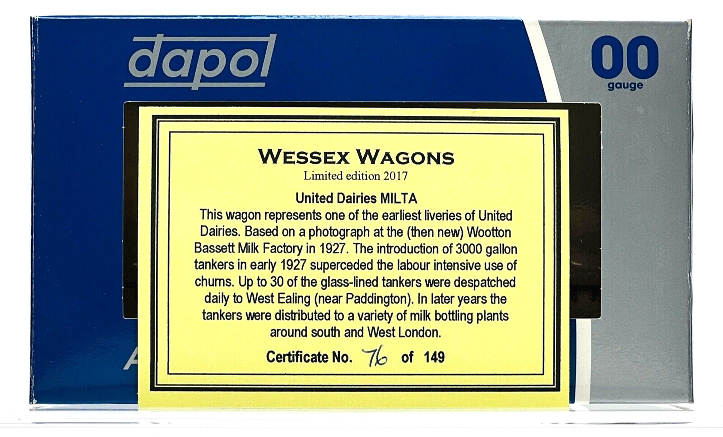 DAPOL 00 GAUGE - UNITED DAIRIES 'MILTA' 6 WHEEL MILK TANKER (WESSEX WAGONS)