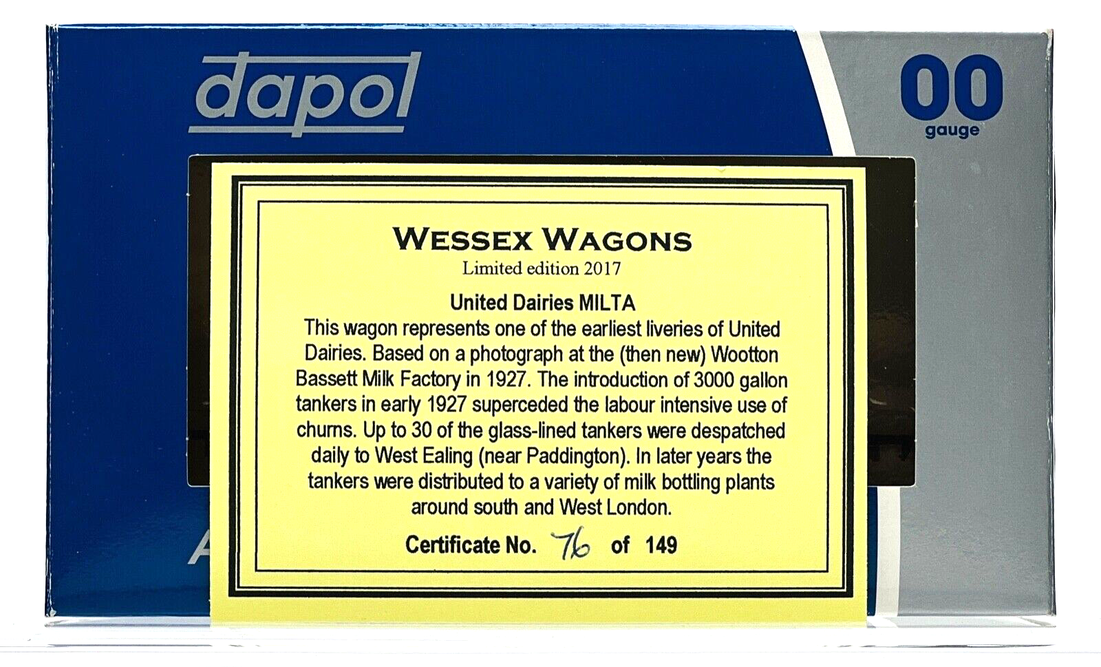 DAPOL 00 GAUGE - UNITED DAIRIES 'MILTA' 6 WHEEL MILK TANKER (WESSEX WAGONS)