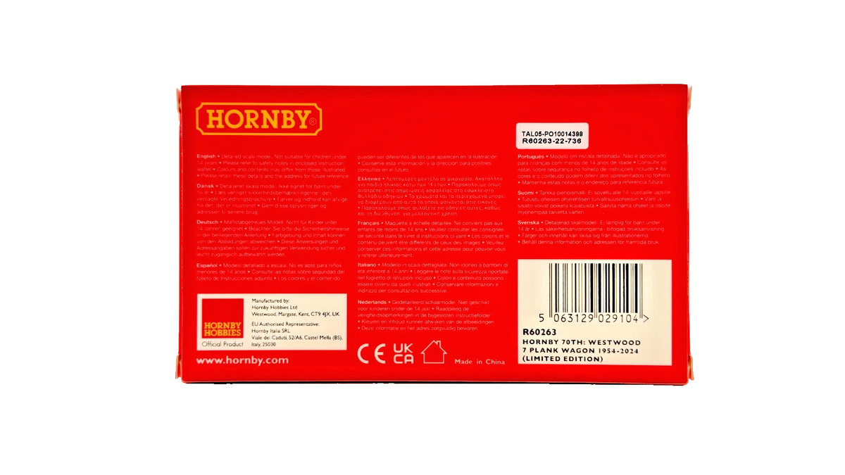 HORNBY OO GAUGE - R60263 - 70TH WESTWOOD 7 PLANK WAGON 1954-2024 BOXED
