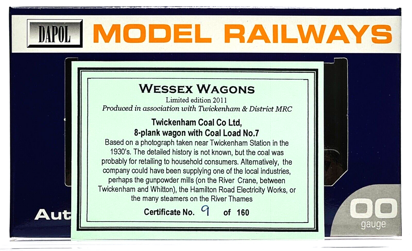 DAPOL 00 GAUGE - TWICKENHAM COAL CO 8 PLANK WAGON WITH LOAD NO.7 (WESSEX WAGONS)