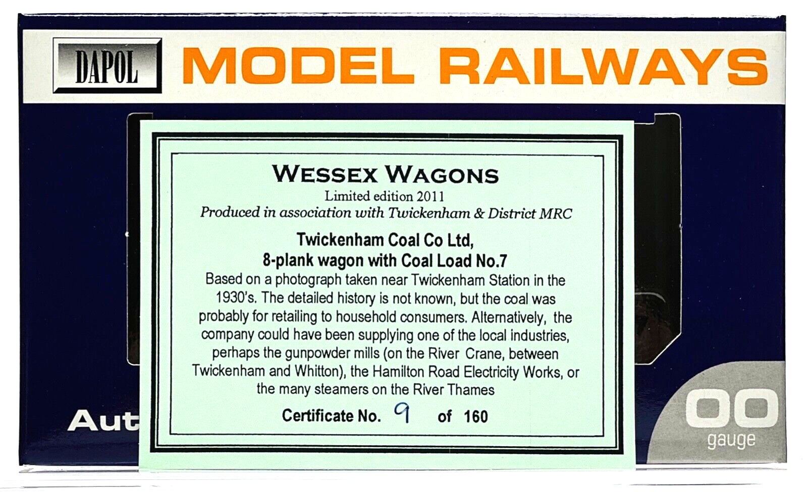 DAPOL 00 GAUGE - TWICKENHAM COAL CO 8 PLANK WAGON WITH LOAD NO.7 (WESSEX WAGONS)