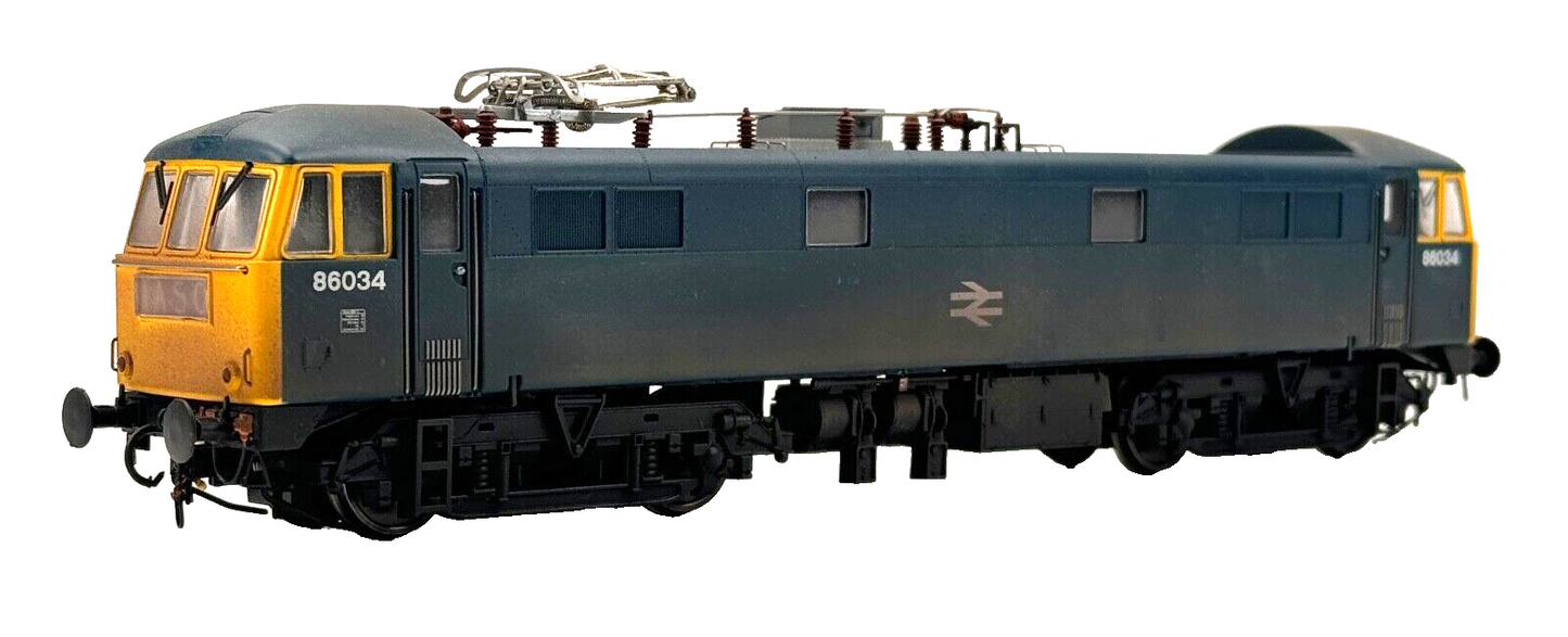 HELJAN 00 GAUGE - 8656 - CLASS 86 ELECTRIC 86034 BR BLUE YELLOW ENDS WEATHERED