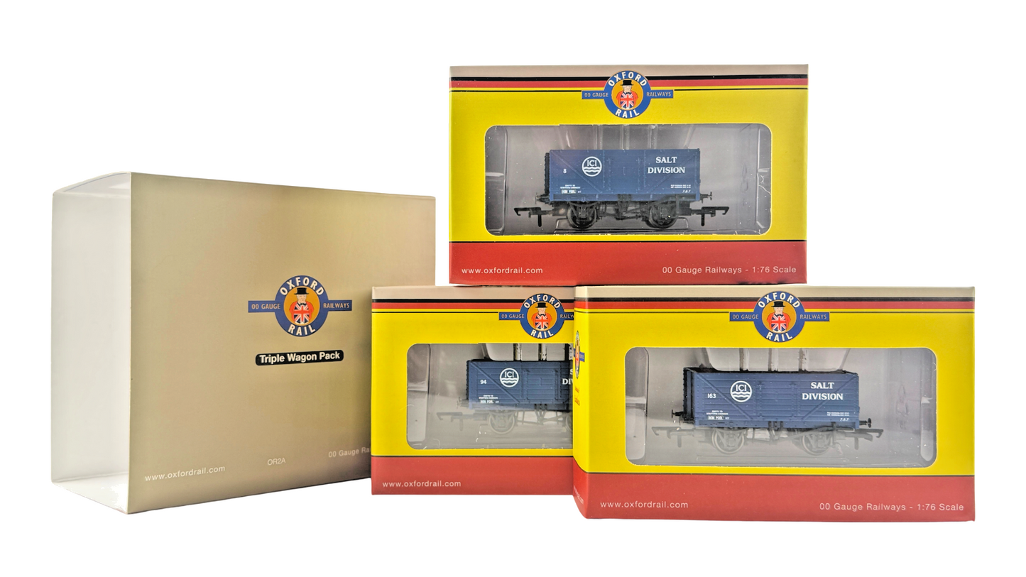 OXFORD RAIL OO GAUGE - OR76SPE010 - 7 PLANK SET ICI SALT DIVISION WAGONS BOXED