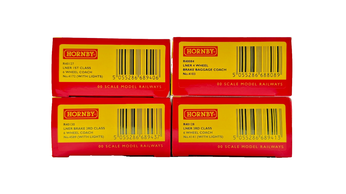 HORNBY OO GAUGE - RAKE OF 4 ASSORTED LNER TEAK 4 & 6 WHEEL COACHES BOXED