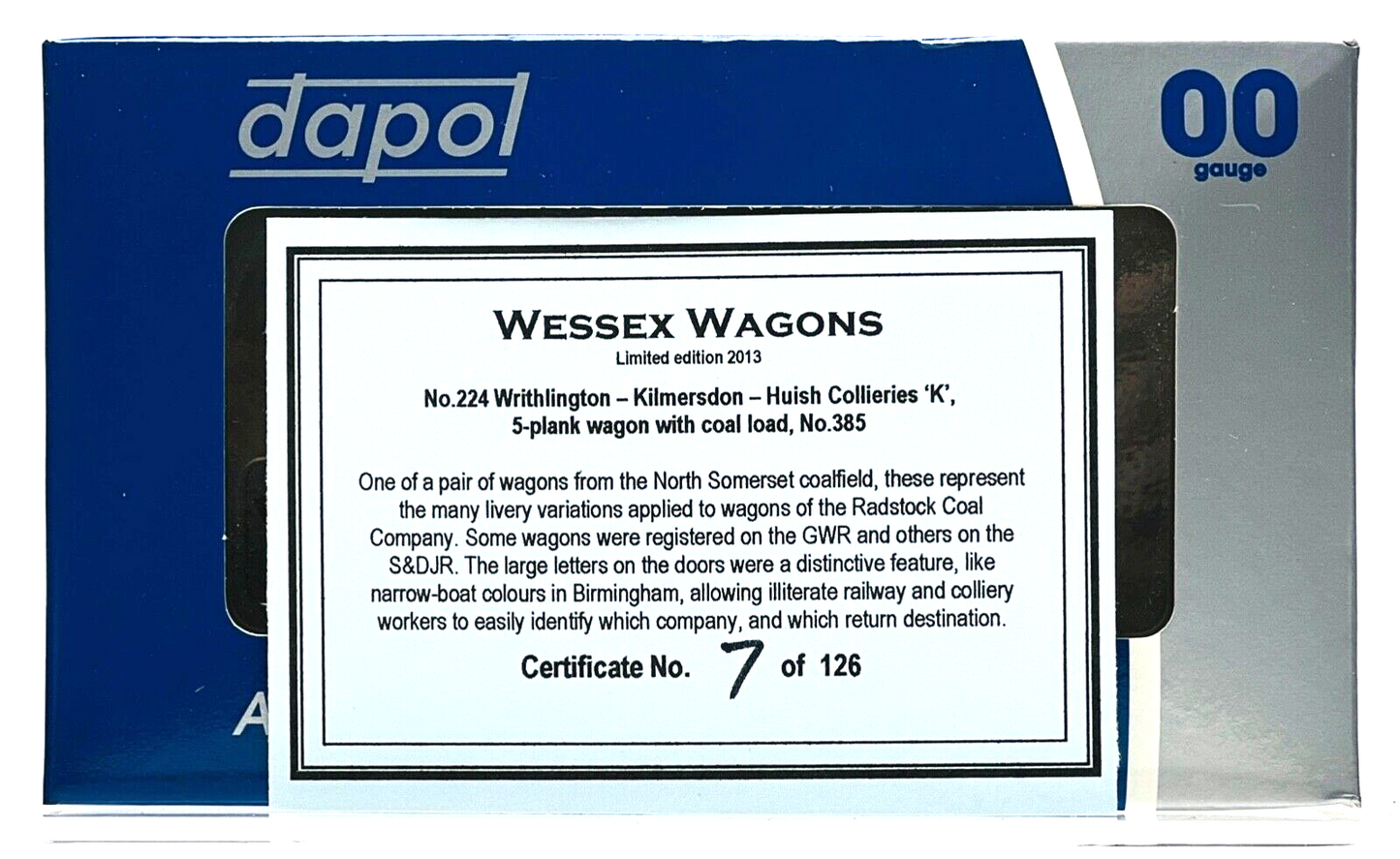 DAPOL 00 GAUGE - WRITHLINGTON & KILMERSDON COLLIERIES NO.385 (WESSEX WAGONS)