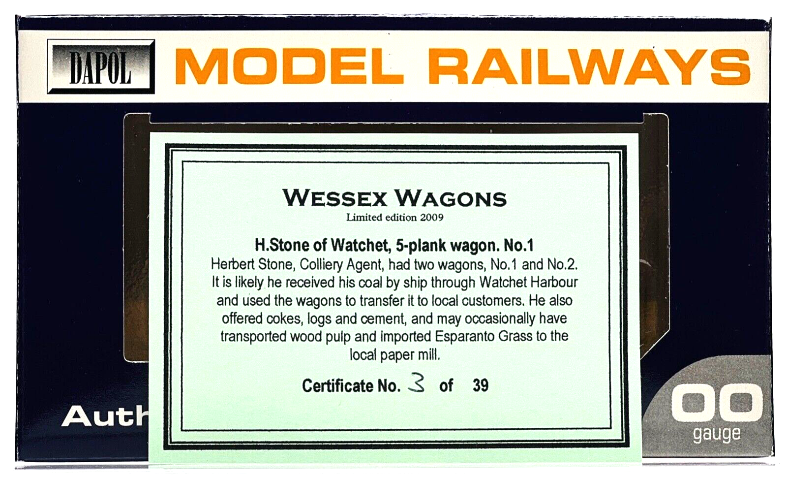 DAPOL 00 GAUGE - H. STONE OF WATCHET 5 PLANK WAGON NO.1 (WESSEX WAGONS)