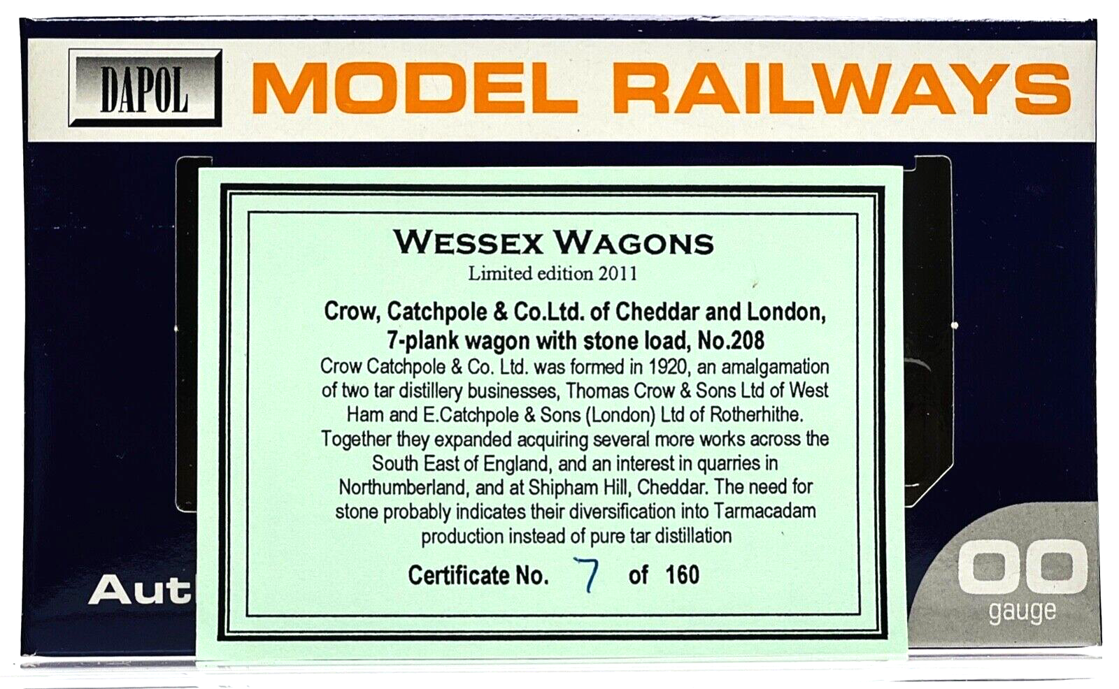 DAPOL 00 GAUGE - CROW CATCHPOLE TARMAC MANUFACTURERS LONDON 208 (WESSEX WAGONS)