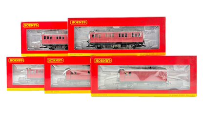 HORNBY OO GAUGE - RAKE OF 5 ASSORTED BR CRIMSON 4 & 6 WHEEL COACHES BOXED