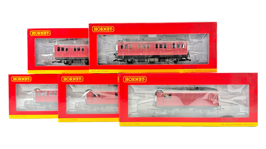 HORNBY OO GAUGE - RAKE OF 5 ASSORTED BR CRIMSON 4 & 6 WHEEL COACHES BOXED