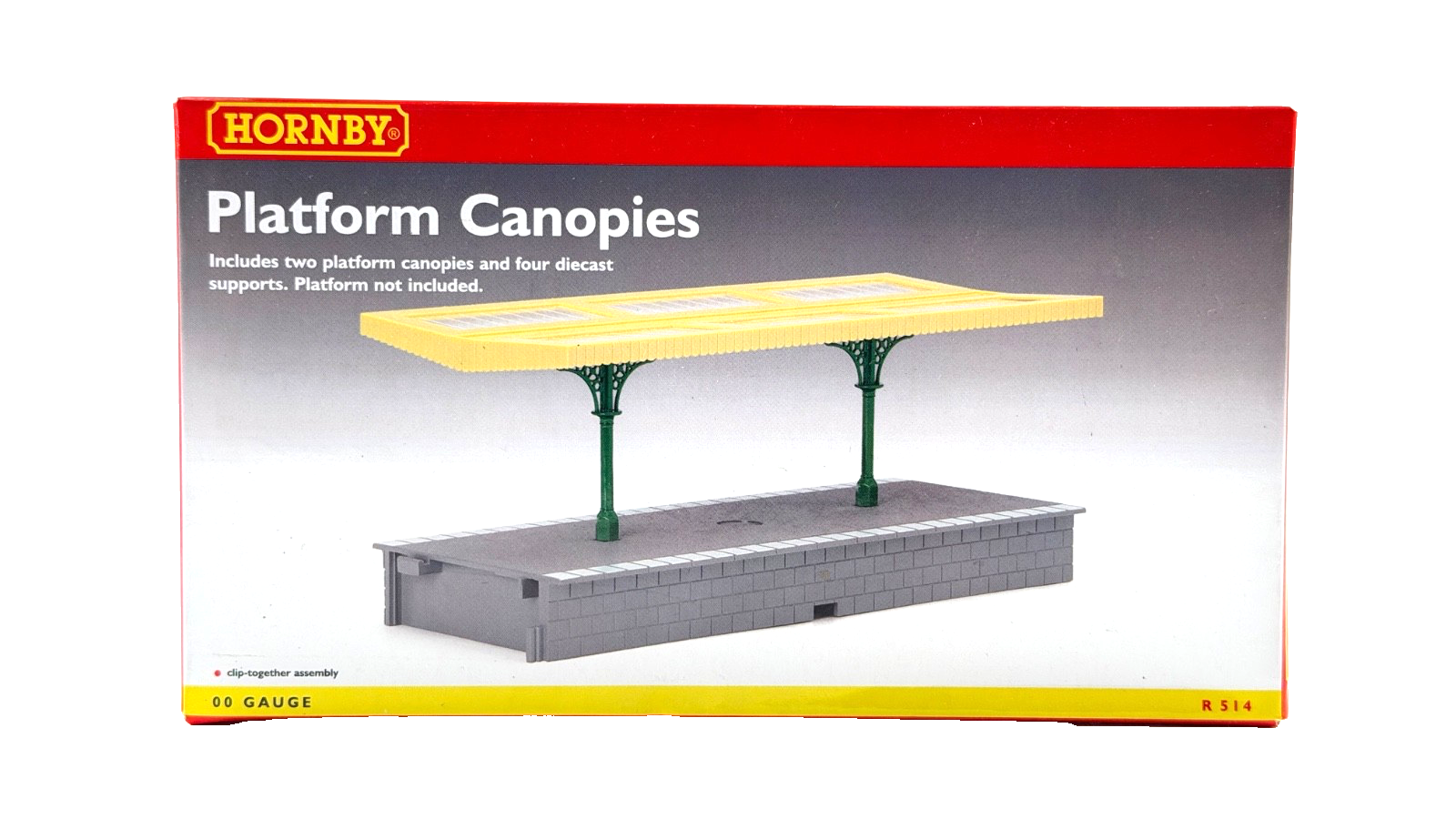 HORNBY OO GAUGE - R514 - PLATFORM CANOPIES (TWO CANOPIES, FOUR DIECAST SUPPORTS)