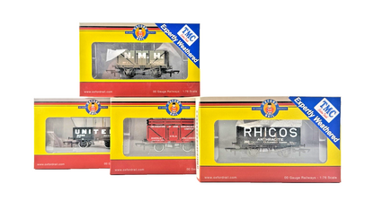 OXFORD RAIL OO GAUGE - 4 X ASSORTED PLANK WAGONS HARGREAVES RHIGOS N.M.H UNITED