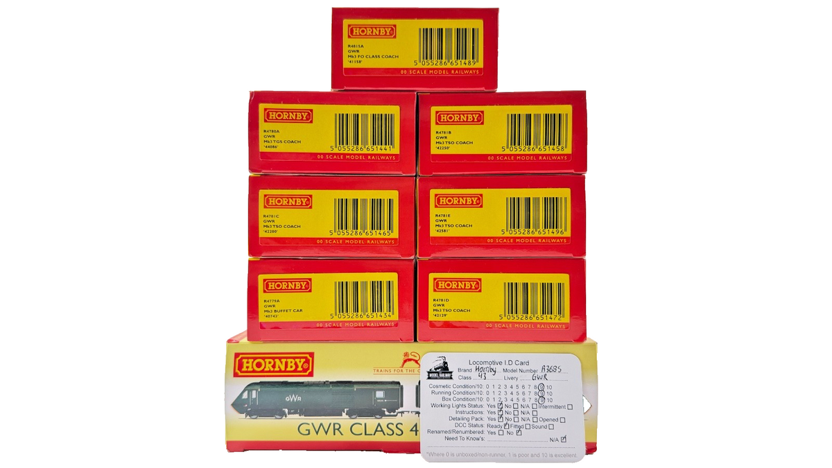 HORNBY OO GAUGE - R3685 - GWR GREEN CLASS 43 HST PACK & 7 MK3 COACHES BOXED
