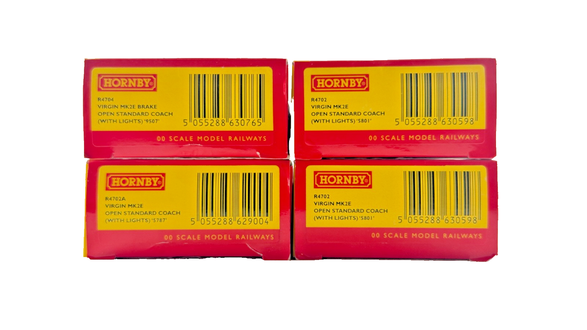 HORNBY OO GAUGE - R4702/R4702A/R4704 - VIRGIN TRAINS MK2E COACHES X 3 (LIGHTS)