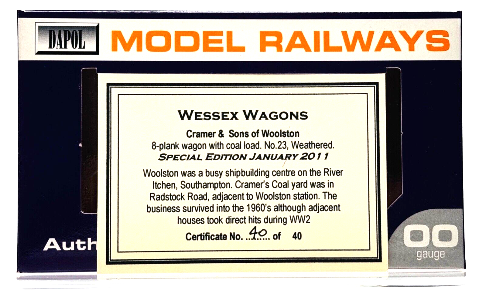 DAPOL 00 GAUGE - J. CRAMER & SONS COAL MERCHANTS WOOLSTON NO.23 (WESSEX WAGONS)