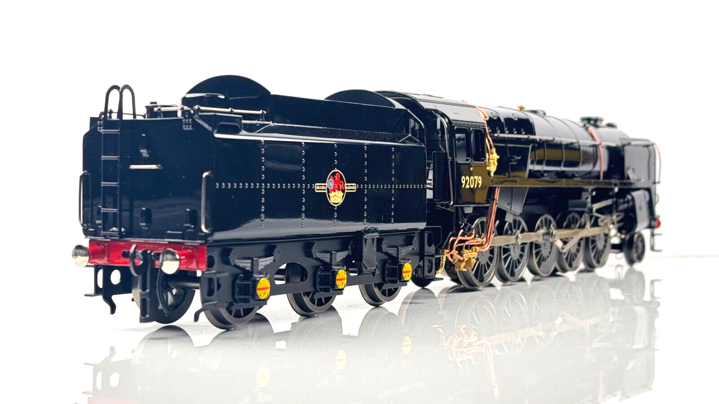 ACE TRAINS O GAUGE BR BLACK CLASS 9F LOCOMOTIVE 92079 GLOSS FINISH WITH LIGHT