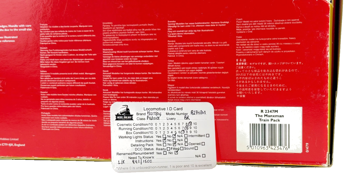 HORNBY 00 GAUGE - R2347M - THE MANXMAN PATRIOT CAERNARVON & COACHES TRAIN PACK
