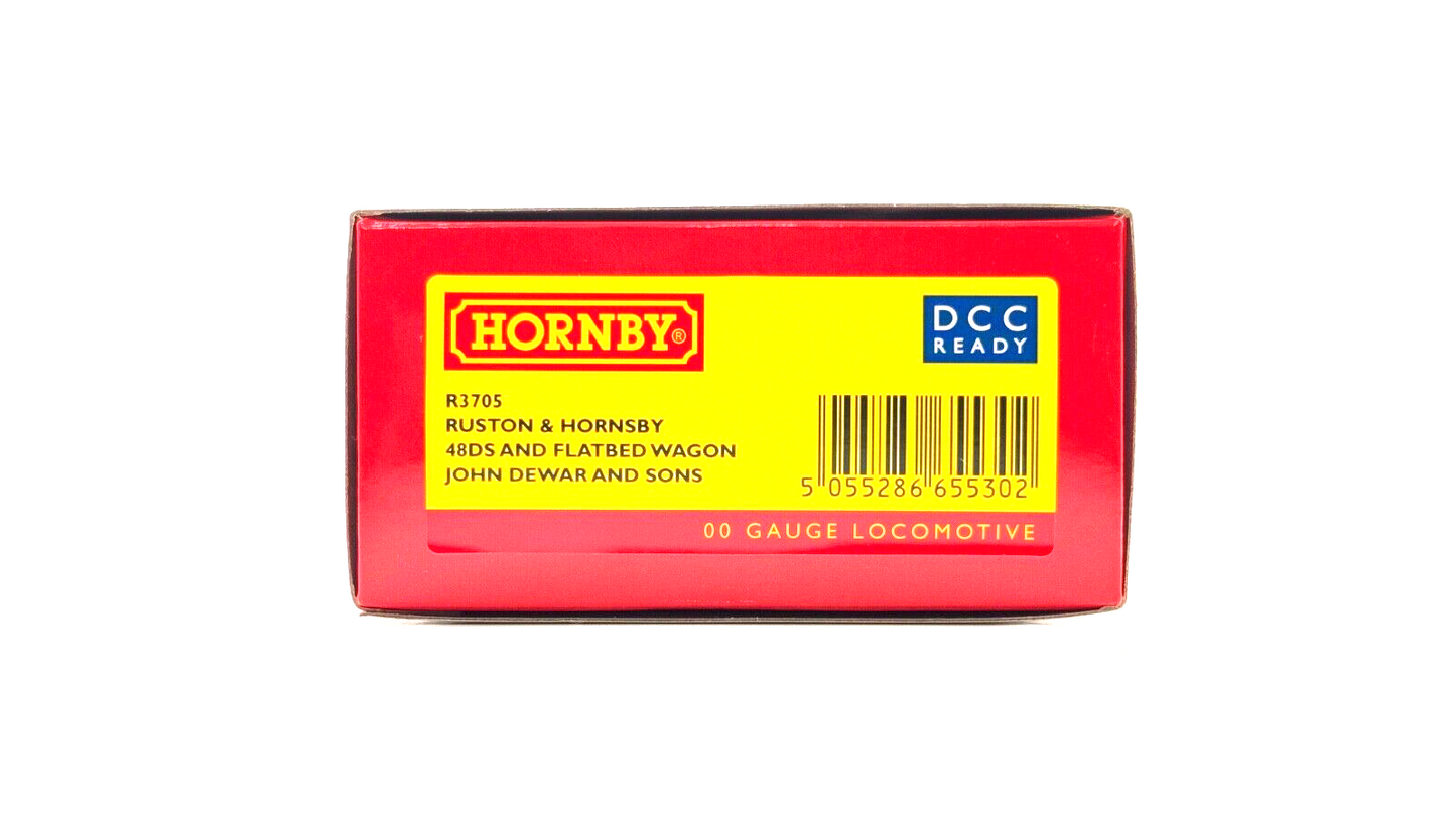 HORNBY 00 GAUGE - R3705 - RUSTON & HORNSBY 48DS 0-4-0 & FLATBED JOHN DEWAR & SON