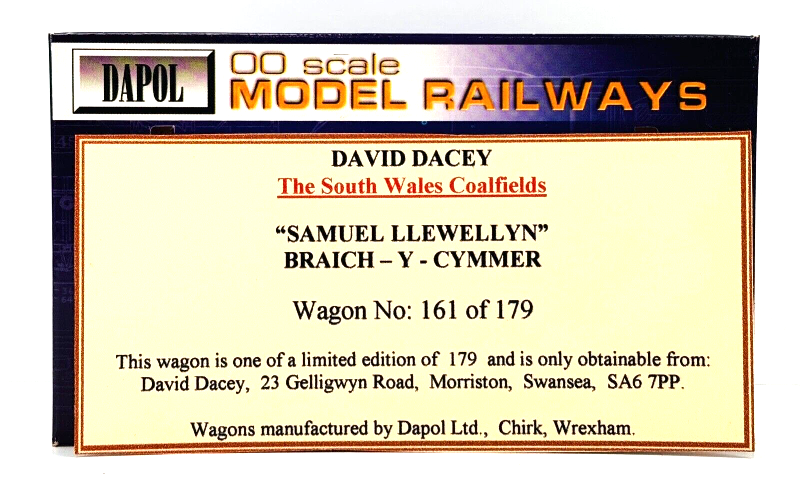 DAPOL 00 GAUGE - SAMUEL LLEWELLYN BRIDGEND SOUTH WALES 122 (DAVID DACEY LTD ED)