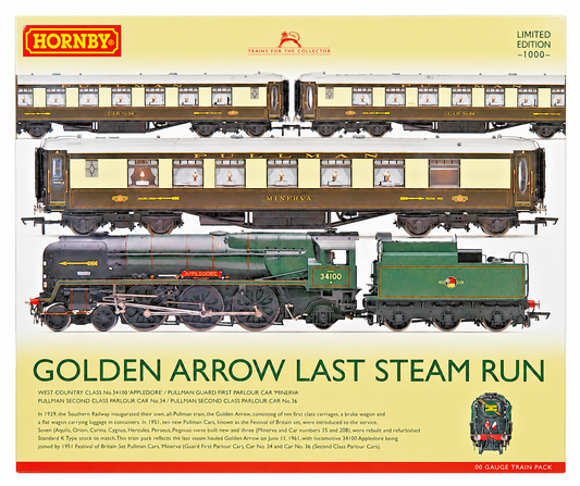 HORNBY OO GAUGE - R3400 - GOLDEN ARROW LAST STEAM RUN WEST COUNTRY PULLMAN PACK