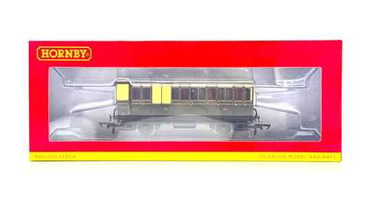 HORNBY 00 GAUGE - R40114 - GWR 4 WHEEL BRAKE 3RD COACH 301 (WITH LIGHTS) BOXED