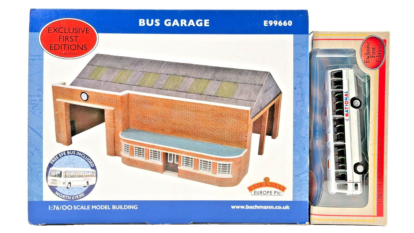 BACHMANN/EFE 00 GAUGE SCENECRAFT - E99660 - BUS GARAGE & NATIONAL BUS - NEW