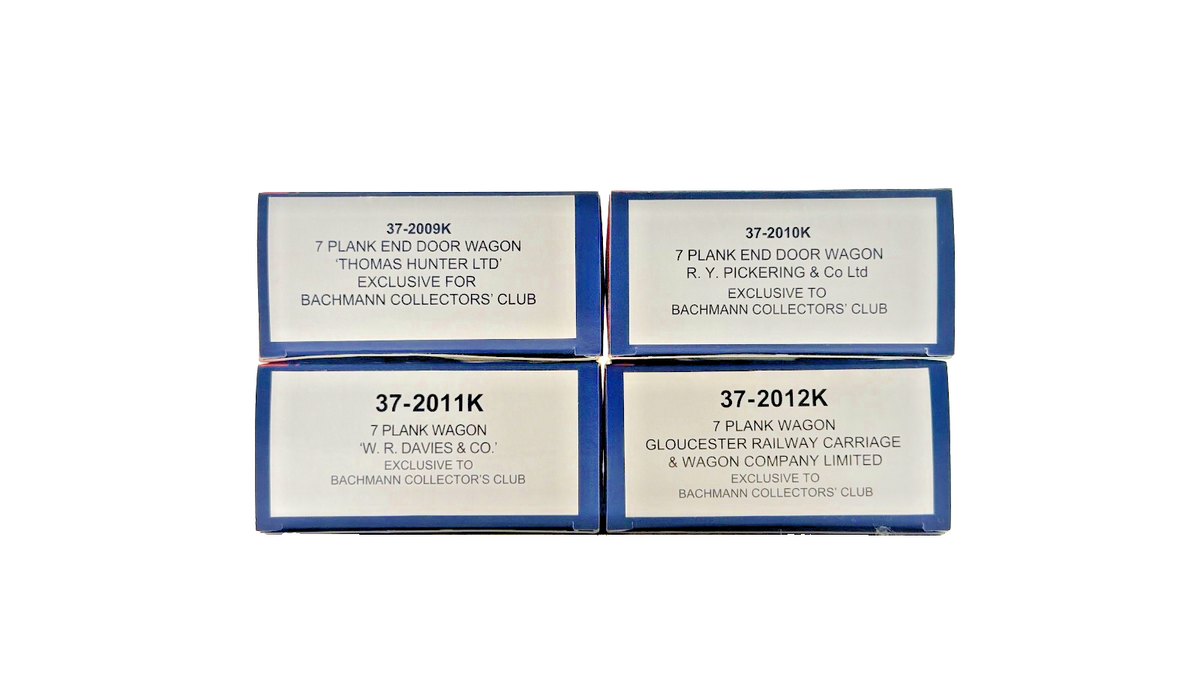 BACHMANN OO GAUGE - MIXED RAKE OF 4 COLLECTORS CLUB PLANK WAGONS BOXED