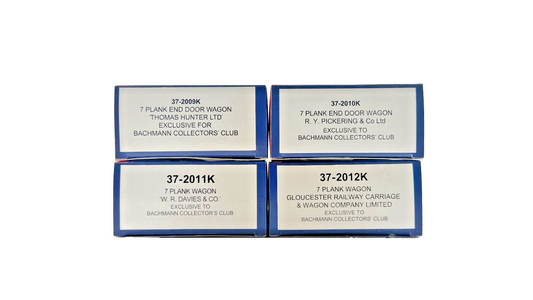 BACHMANN OO GAUGE - MIXED RAKE OF 4 COLLECTORS CLUB PLANK WAGONS BOXED