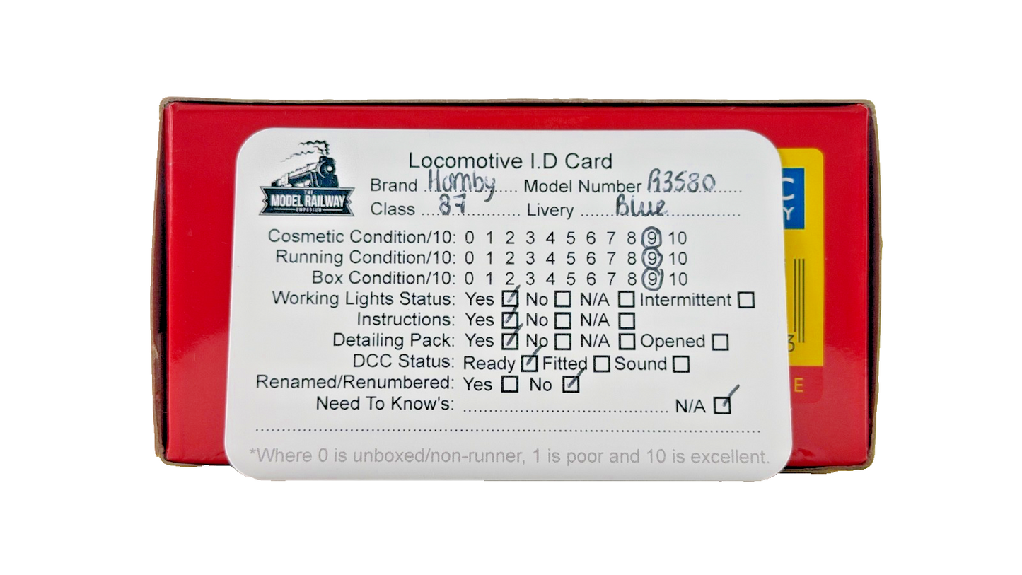 HORNBY OO GAUGE - R3580 - CLASS 87 ELECTRIC LOCO 87035 RAIL BLUE ROBERT BURNS