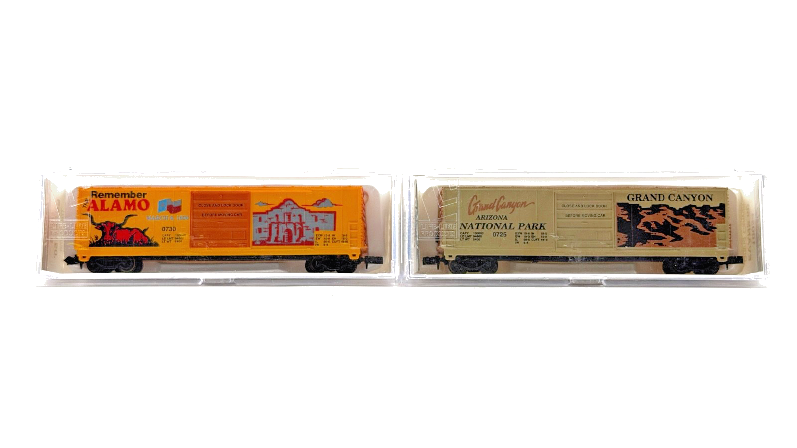 LIFE LIKE N GAUGE - RAKE OF 4 ASSORTED 50' BOX CAR NATIONAL PARK WAGONS BOXED