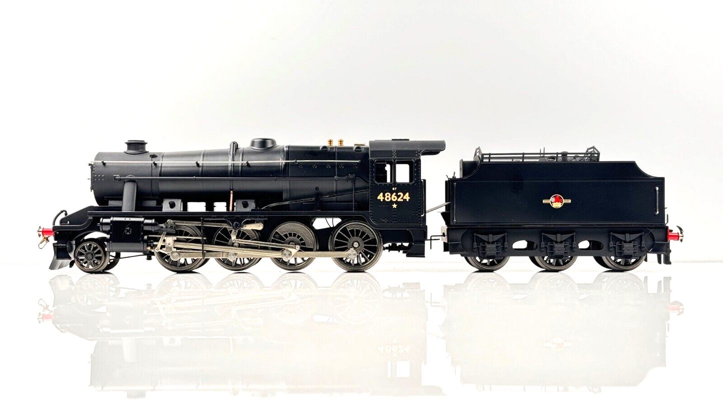 ACE TRAINS O GAUGE STANIER 8F 2-8-0 LOCOMOTIVE BR BLACK 48624 W/SNOWPLOUGH