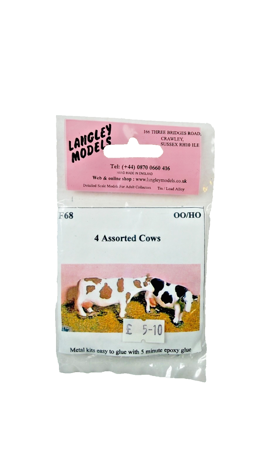 LANGLEY MODELS OO/HO SCALE - F68 - 4 ASSORTED COWS (UNPAINTED METAL)