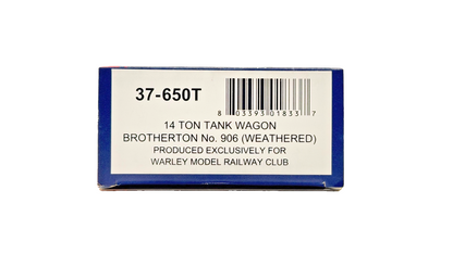 BACHMANN 00 GAUGE - 37-650T - 14 TON TANK WAGON BROTHERTON NO.906 (WARLEY)