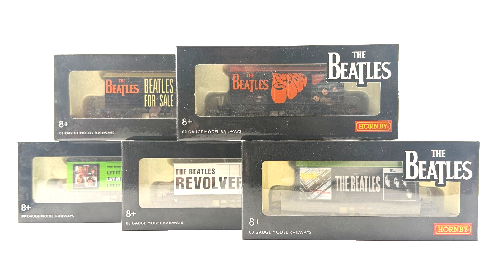 HORNBY OO GAUGE - RAKE OF 5 ASSORTED BEATLES LWB VANS RUBBER SOUL REVOLVER ETC