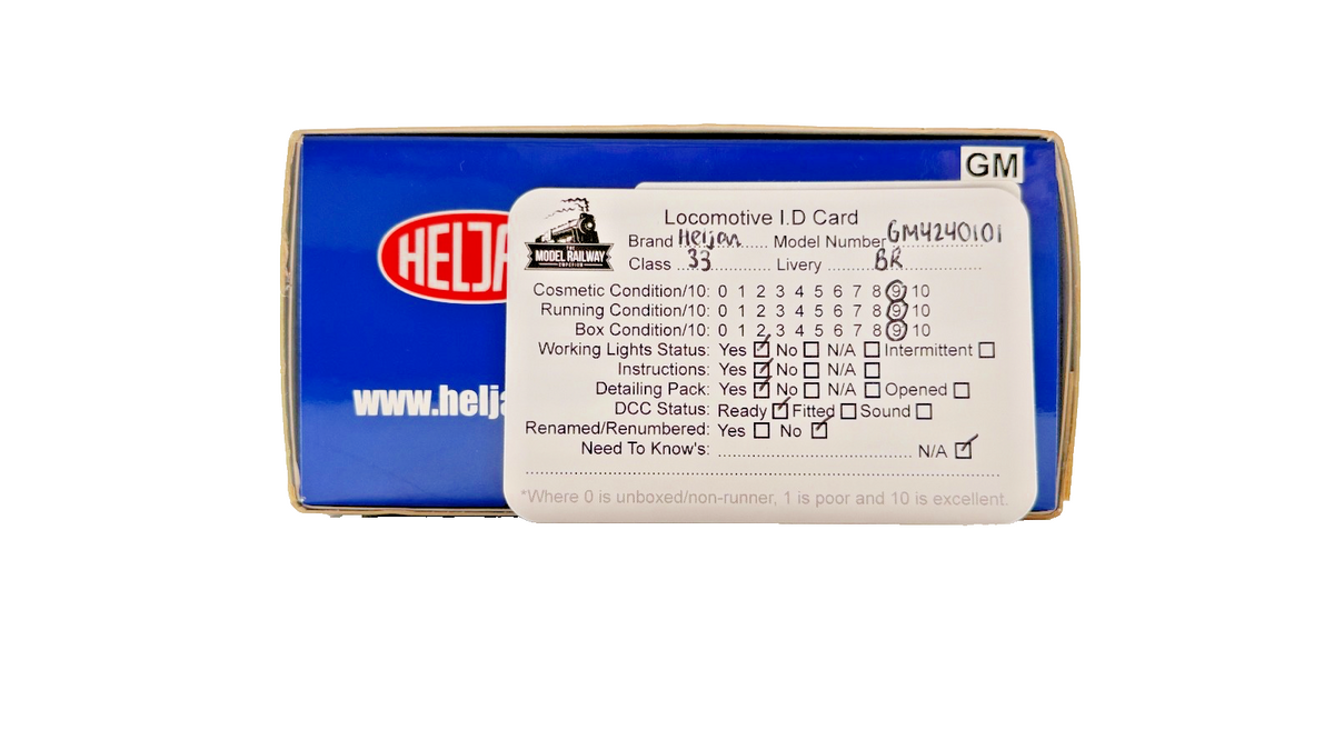 HELJAN OO GAUGE - GM4240101 - CLASS 33 DIESEL 33008 BR GREEN FYE EASTLEIGH (W)