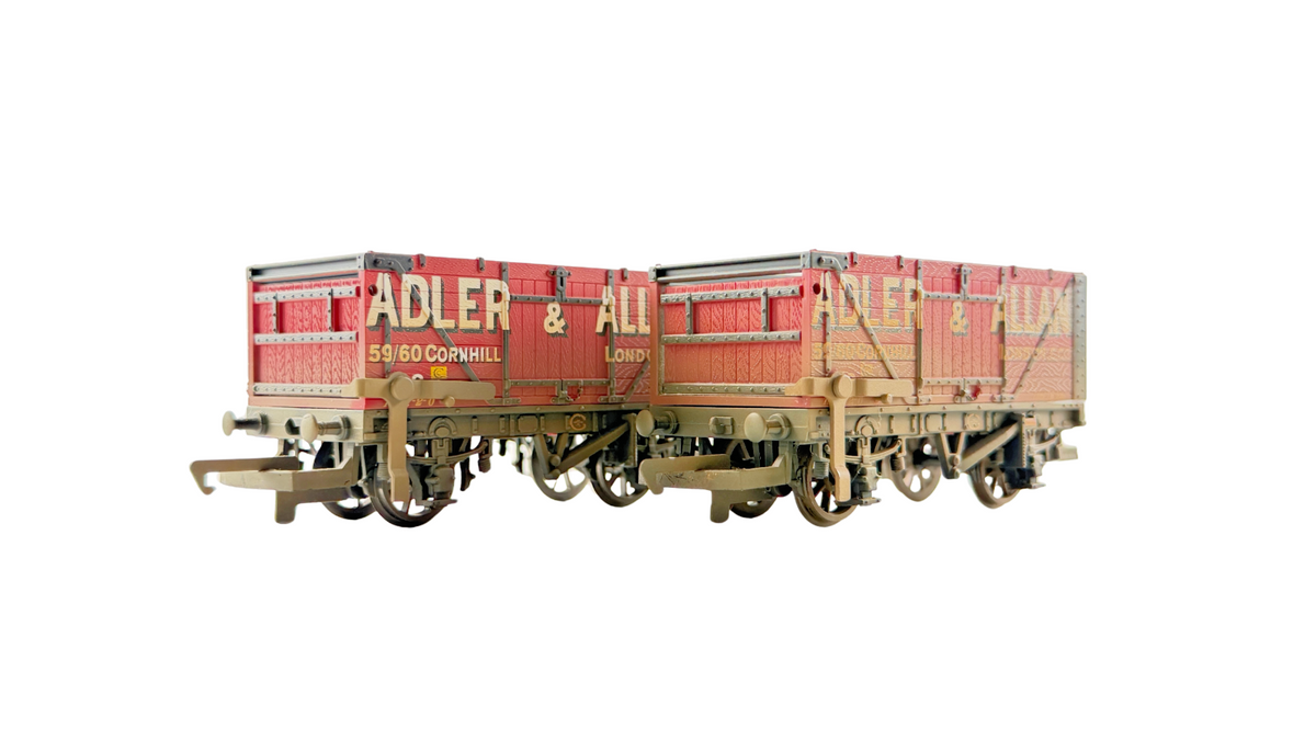 HORNBY OO GAUGE - RAKE OF 2 END TIPPING WAGONS ADLER & ALLAN CORNHILL LONDON