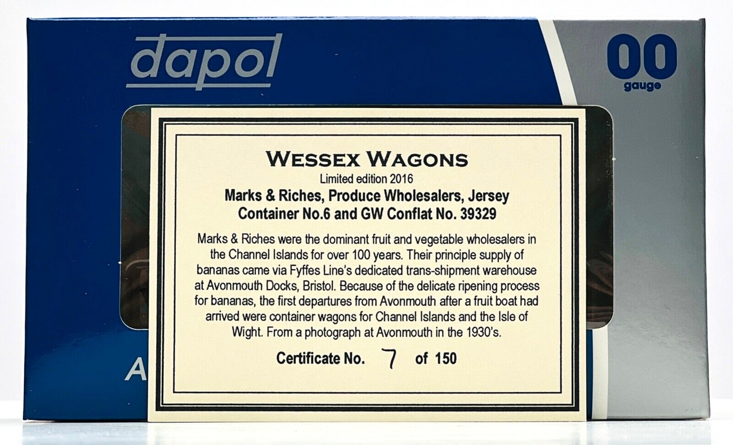 DAPOL 00 GAUGE - MARKS & RICHES JERSEY CONTAINER & CONFLAT 39329 (WESSEX WAGONS)