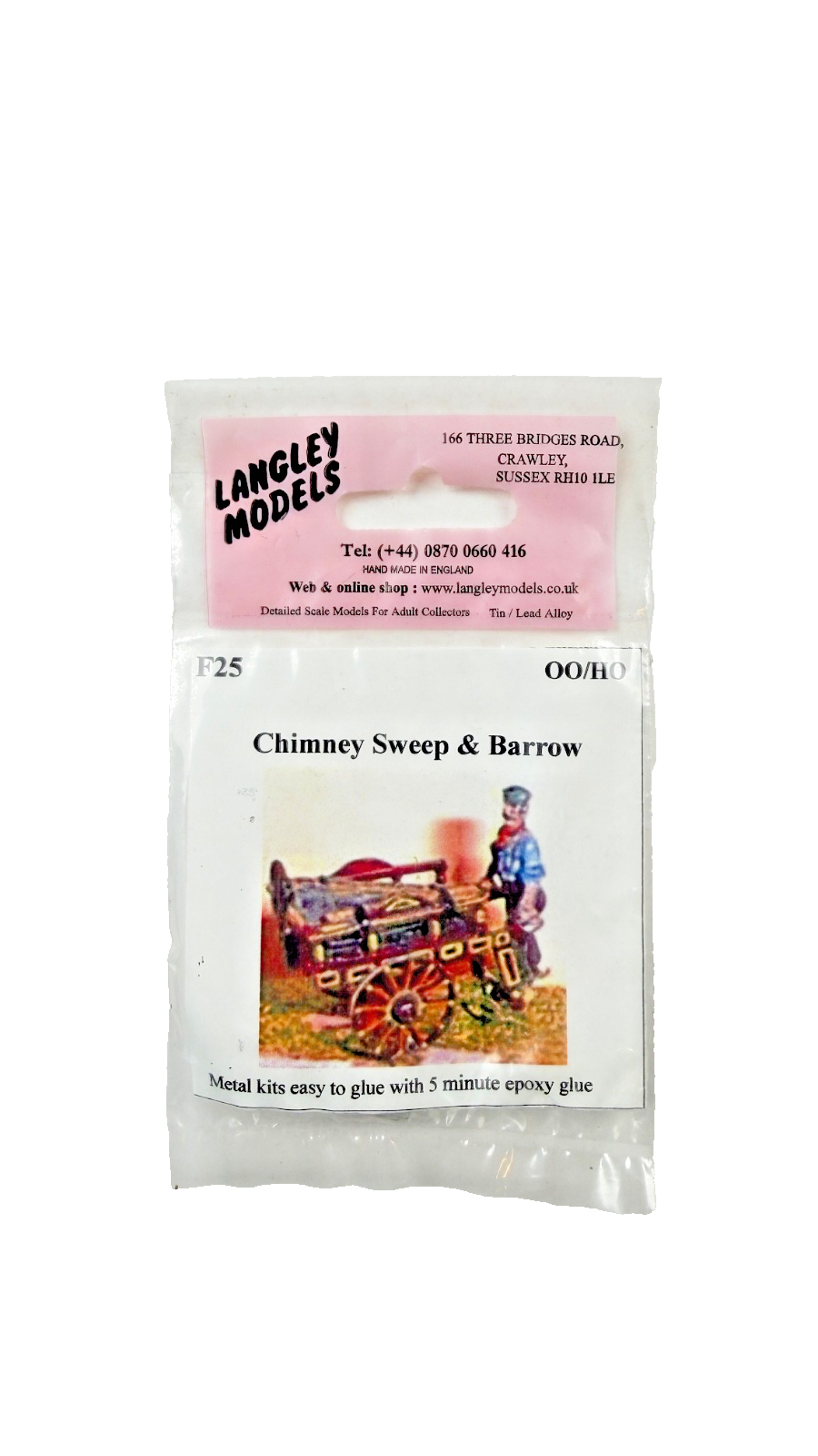 LANGLEY MODELS OO/HO SCALE - F25 - CHIMNEY SWEEP & BARROW (UNPAINTED METAL)