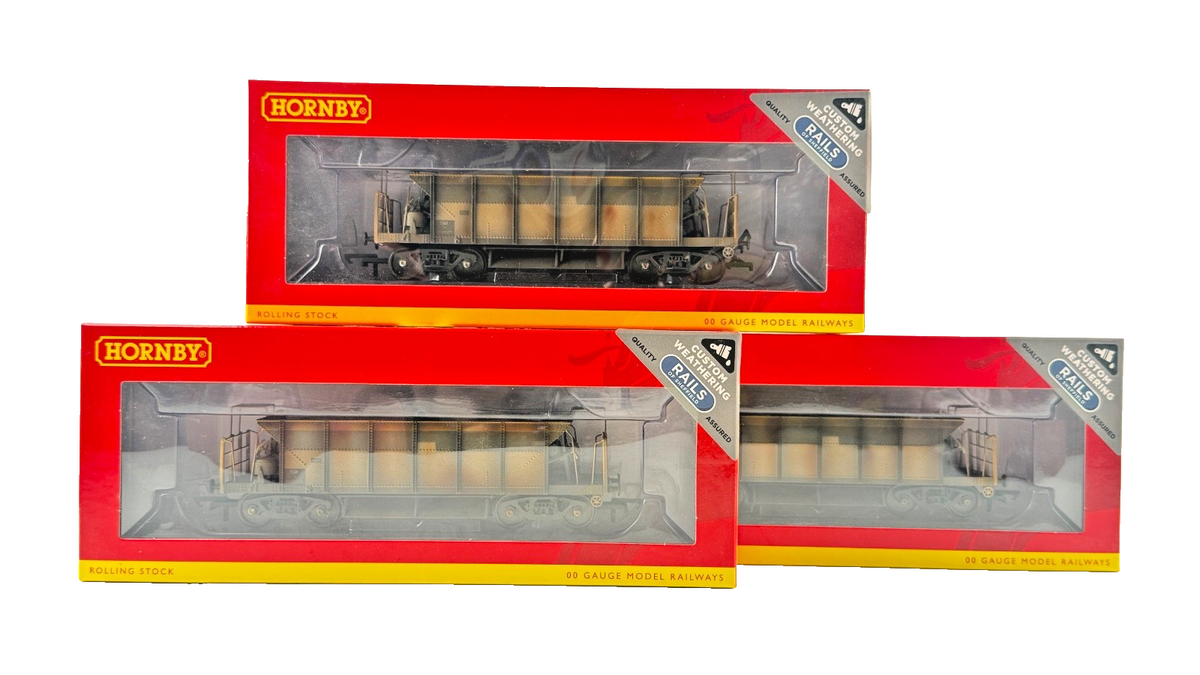 HORNBY OO GAUGE - R60246 - BR YGH SEALION BALLAST HOPPER WAGON WEATHERED X 3