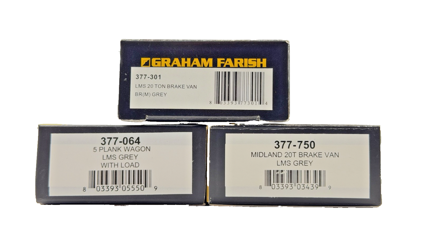 GRAHAM FARISH N GAUGE - 377-301/377-064/377-750 - RAKE OF 3 ASSORTED LMS WAGONS